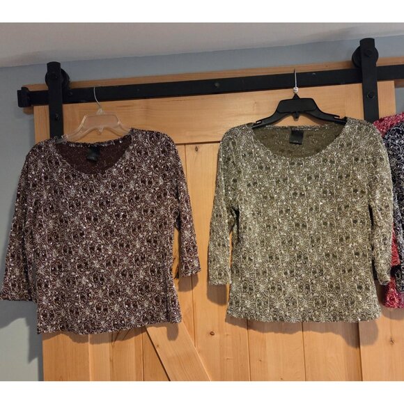 Lot of 4 j.t.b. Sz M Floral Stretch Evening Top Sparkle Holiday 3/4 Sleeve - Picture 2 of 16